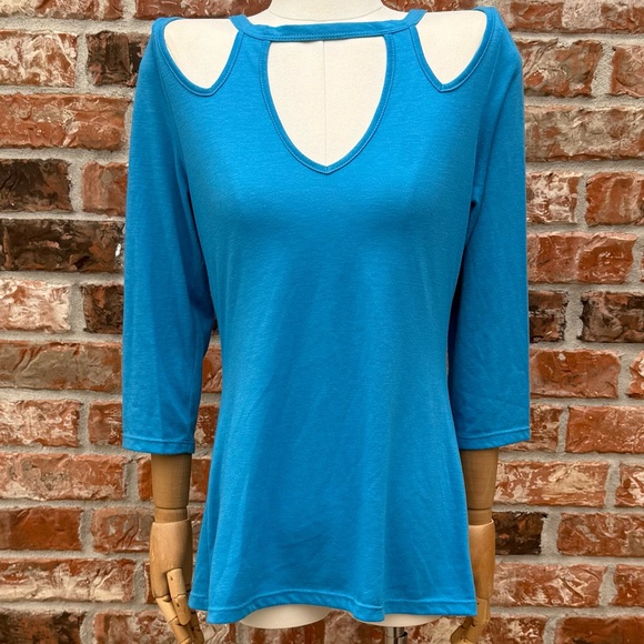 L8ter Y2K Blue Cutout Shoulder Blouse / L / Excellent condition - Picture 1 of 11